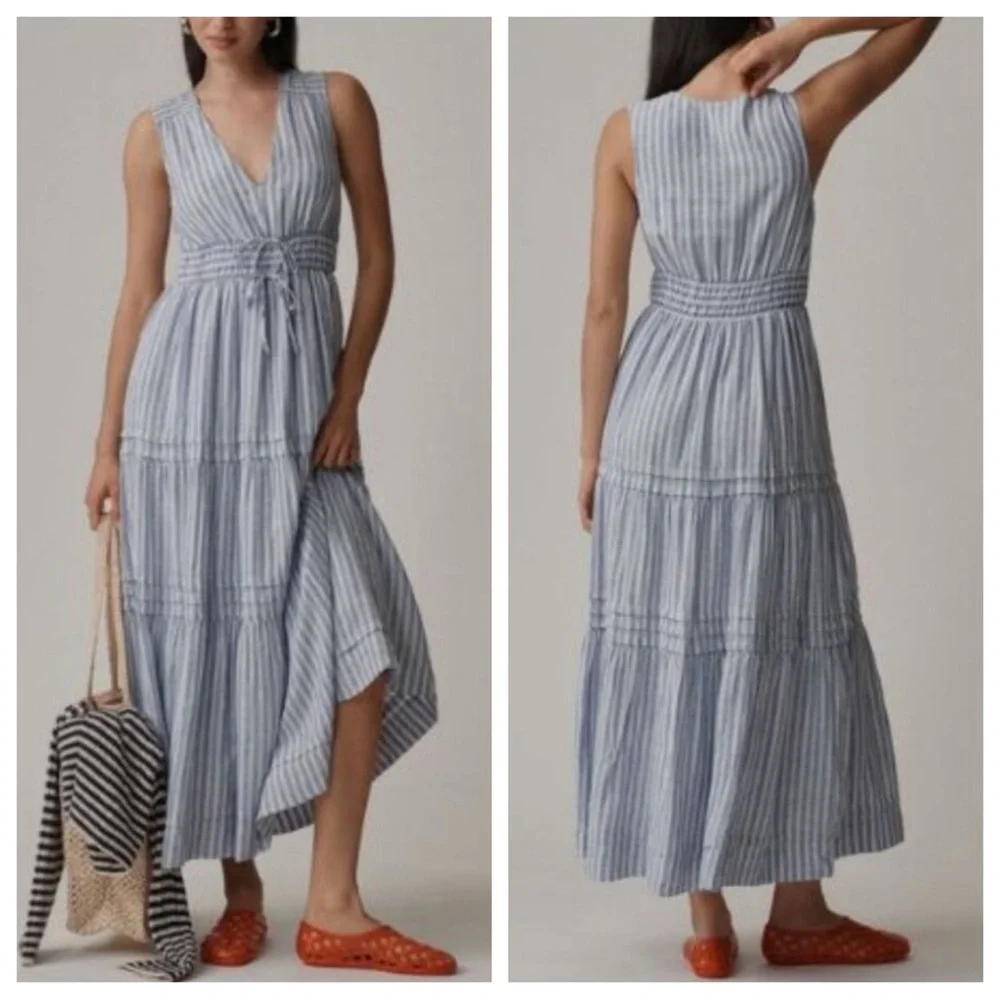 Anthropologie Navy The Somerset Sleeveless Linen Blend Maxi Dress M 36227